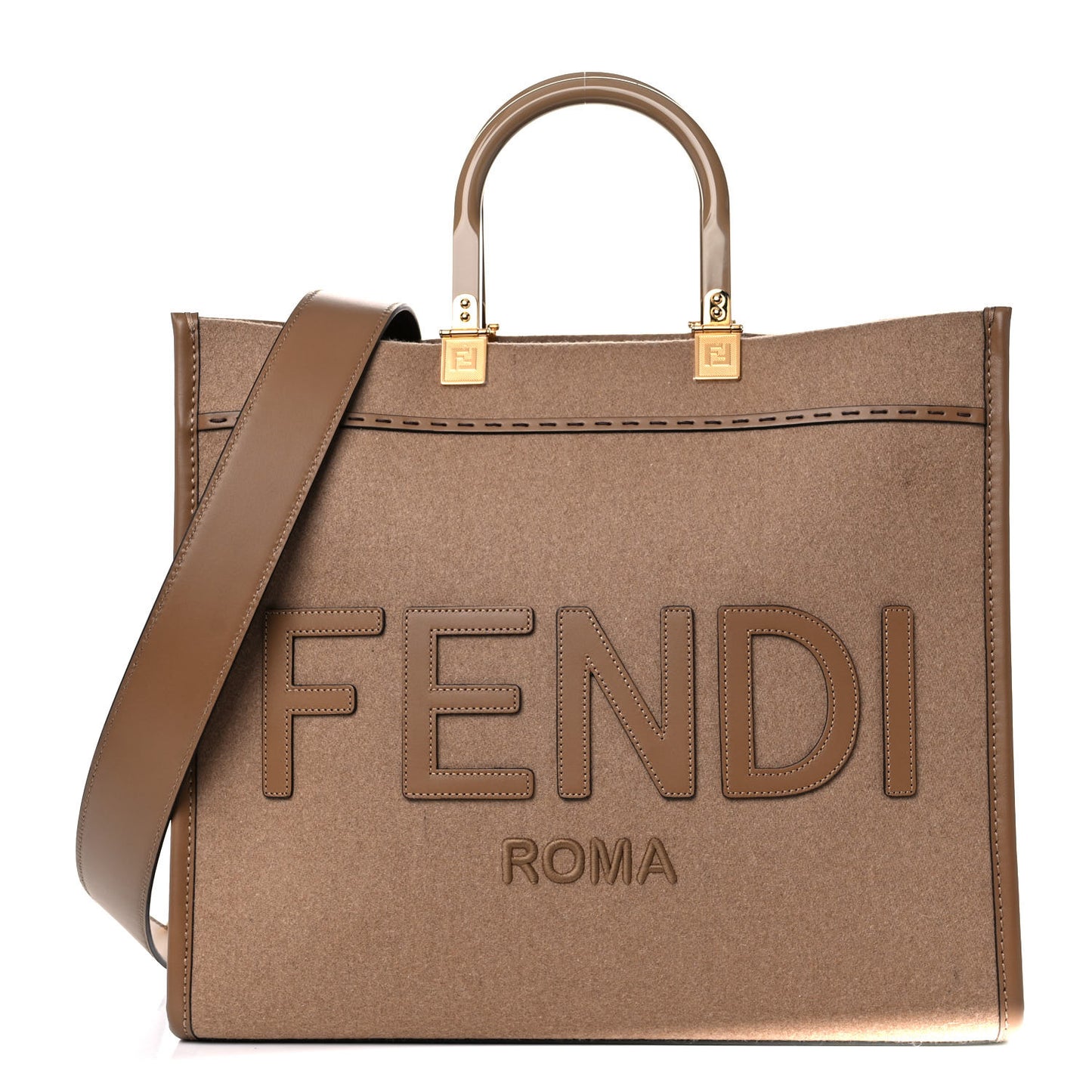 Flannel Vitello King Wool Plexiglass FF Logo Embroidered Medium Fendi Sunshine Shopper Tote Brown