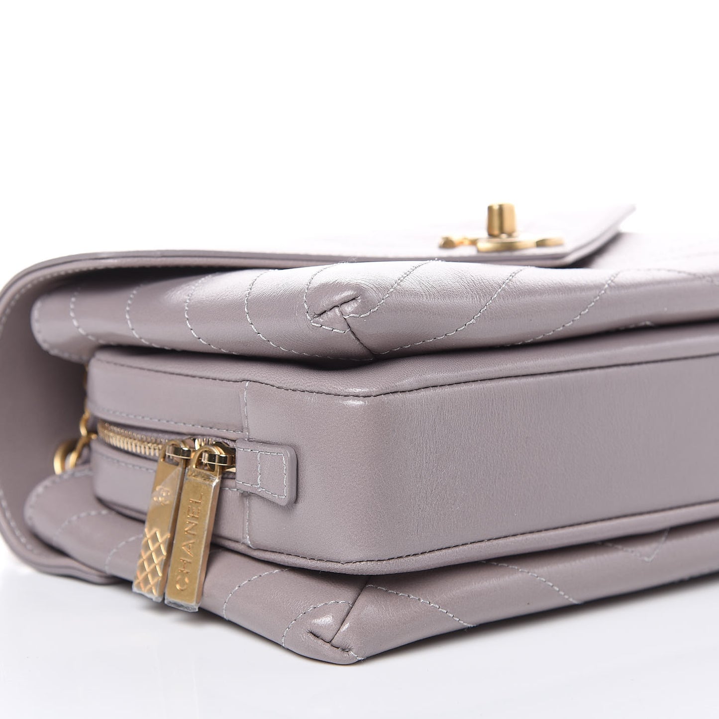 Lambskin Chevron Stitched Envelope Flap Light Grey