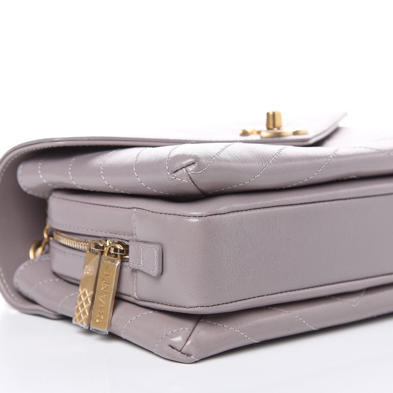 Chanel Lambskin Chevron Stitched Envelope Flap Light Grey 8 of 16
