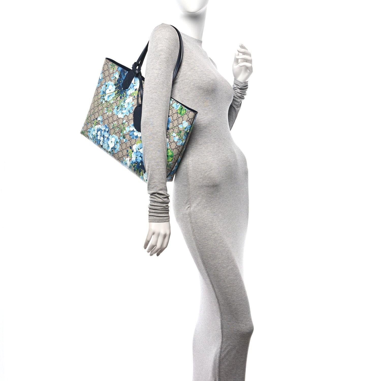 Gucci GG Supreme Monogram Blooms Medium Reversible Tote Beige Blue Navy 2 of 14
