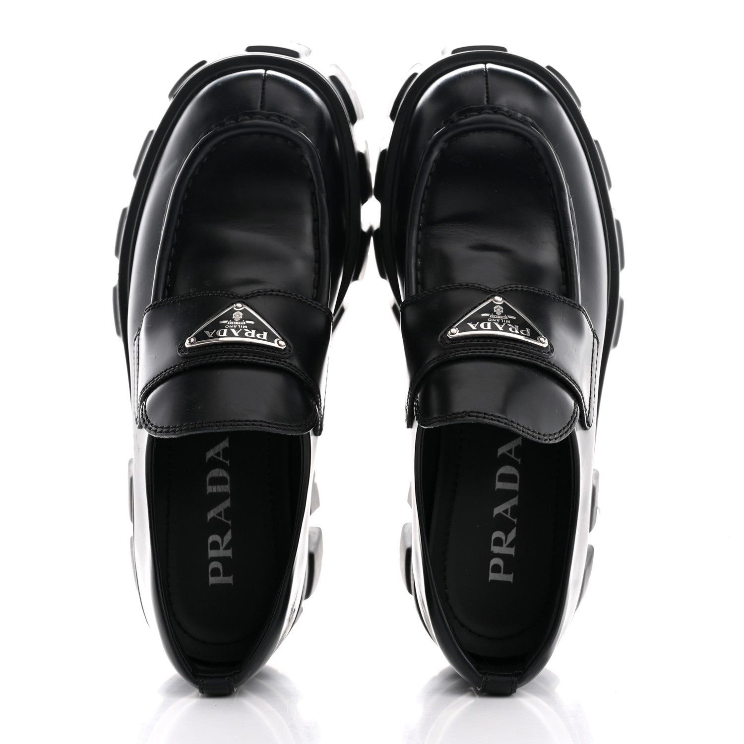 Prada Spazzolato Rois Metal Triangle Logo Monolith 55mm Loafers 36 Black 2 of 12