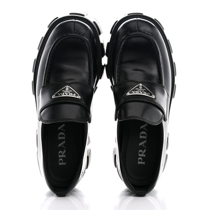 Prada Spazzolato Rois Metal Triangle Logo Monolith 55mm Loafers 36 Black 2 of 12
