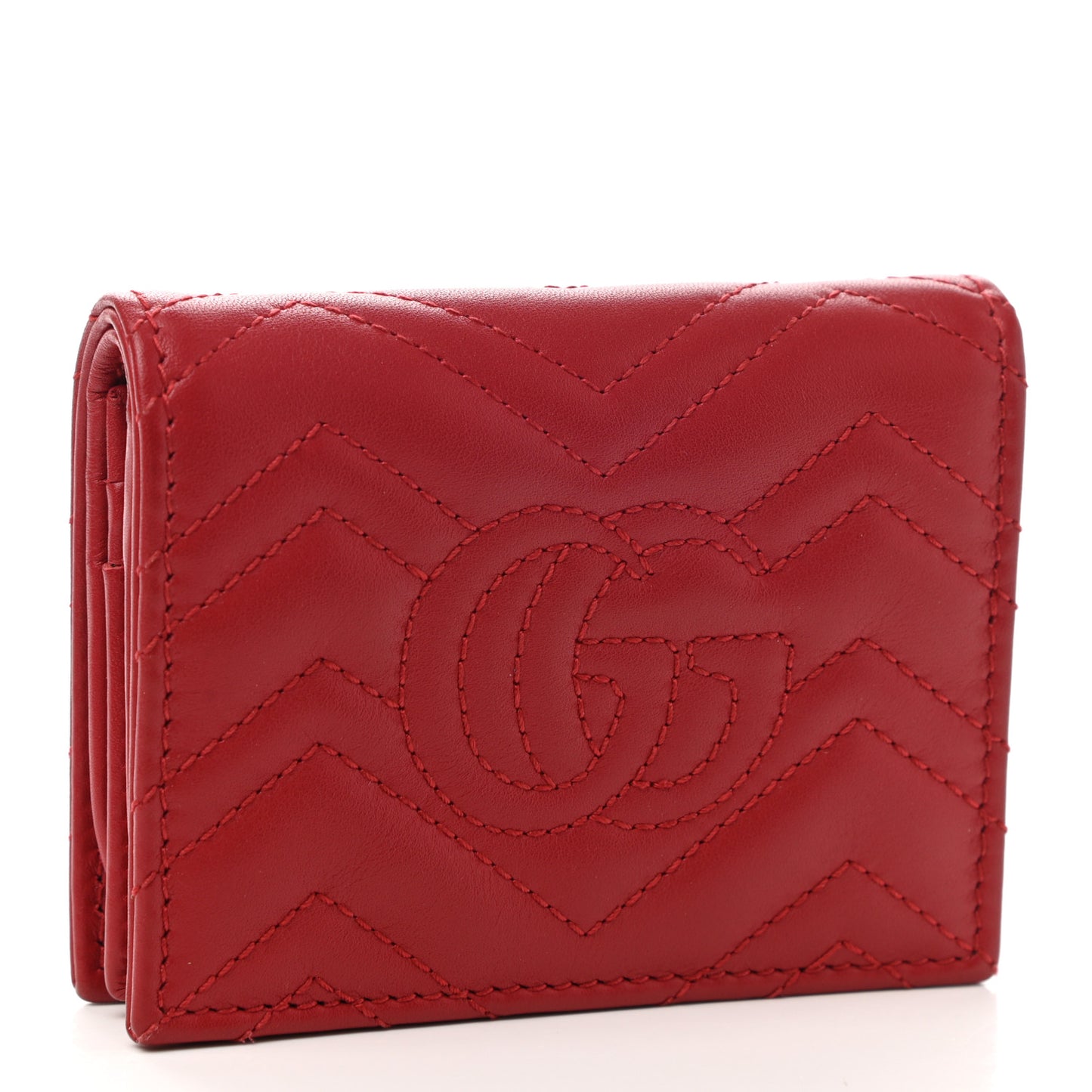 Calfskin Matelasse GG Marmont Card Case Wallet Hibiscus Red