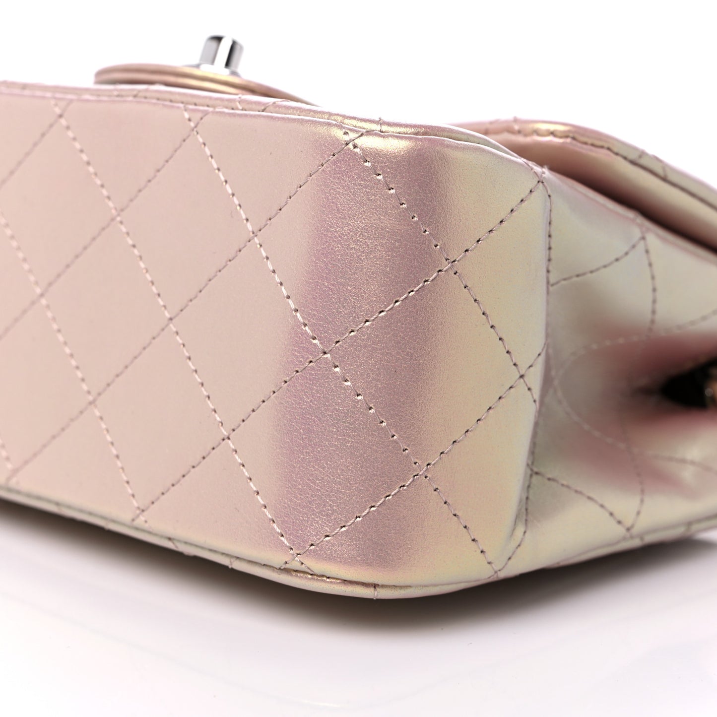 Iridescent Calfskin Quilted Mini Square Flap Pink