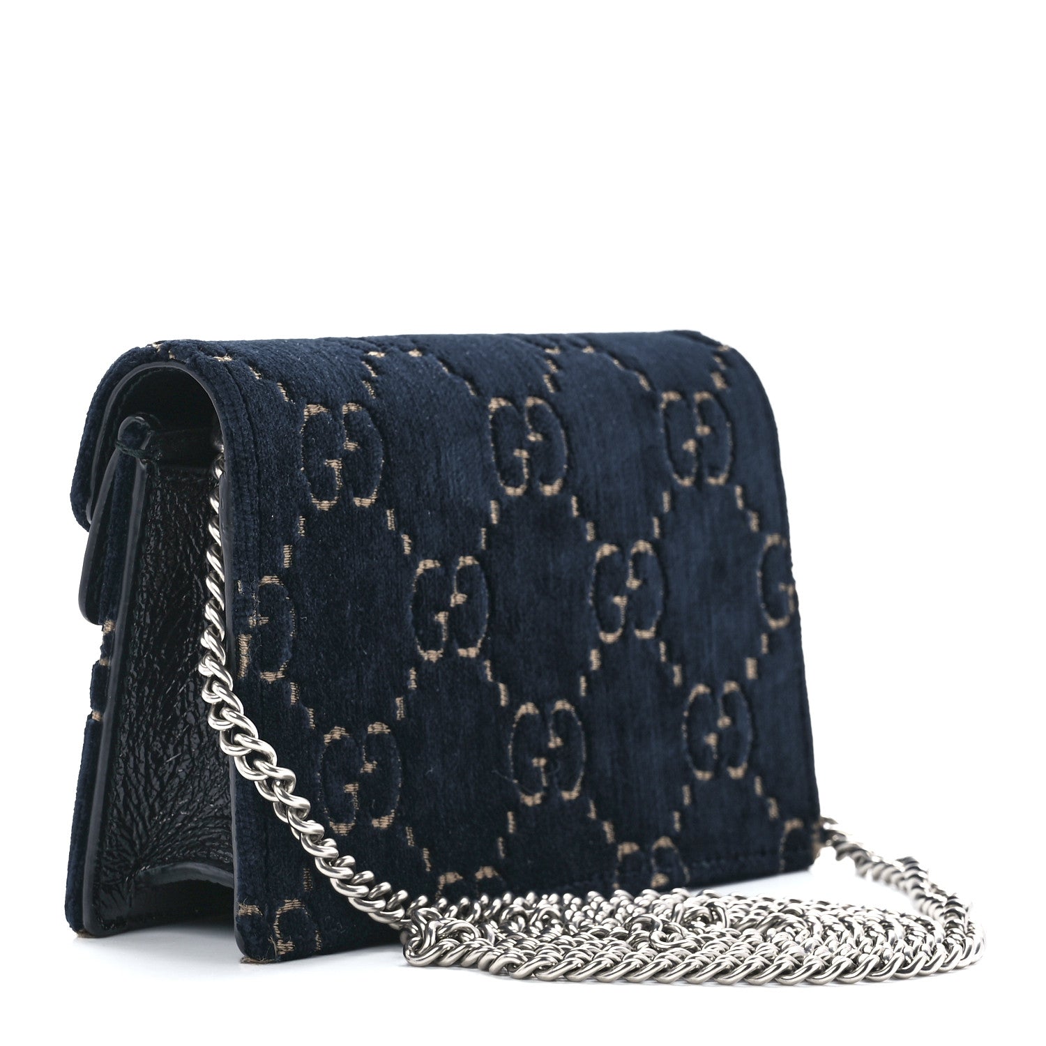 Gucci Velvet GG Monogram Super Mini Dionysus Shoulder Bag Blue Beige Black 3 of 11