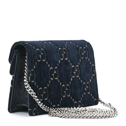 Gucci Velvet GG Monogram Super Mini Dionysus Shoulder Bag Blue Beige Black 3 of 11
