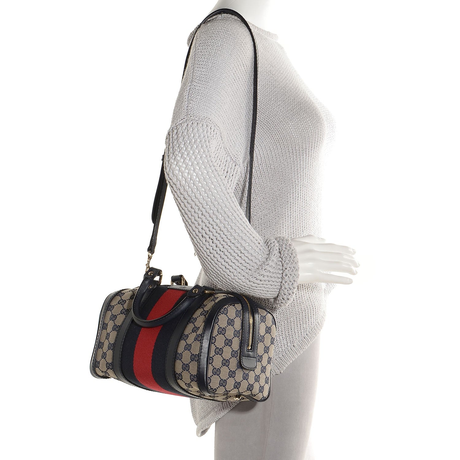 Gucci Monogram Vintage Web Small Boston Navy 2 of 7