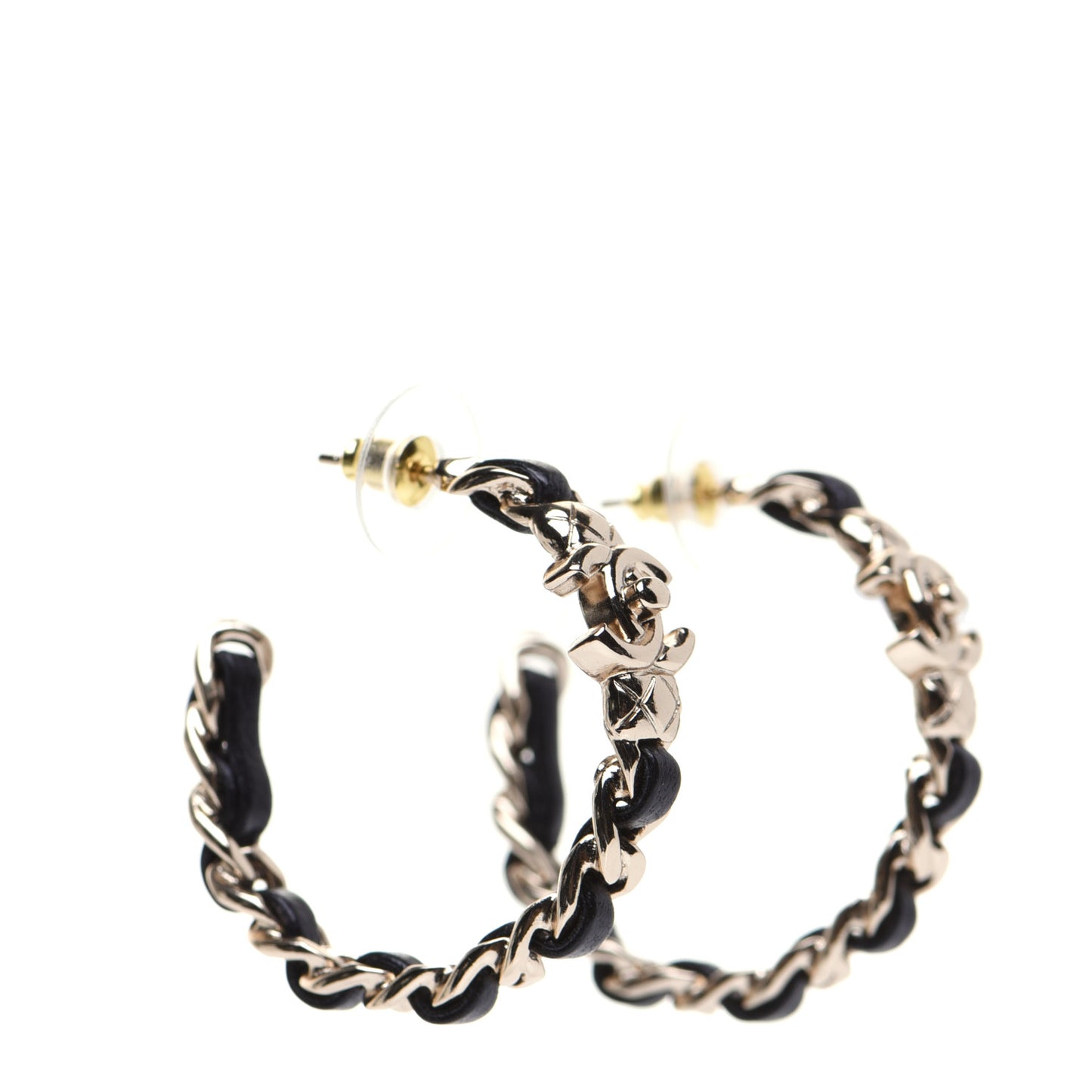 Lambskin CC Turnlock Chain Hoop Earrings Gold Black