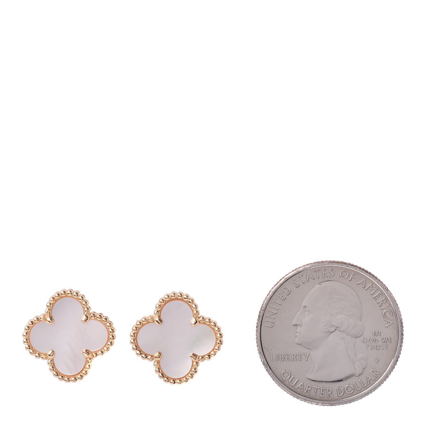 Van Cleef & Arpels 18K Yellow Gold Mother of Pearl Vintage Alhambra Earrings 2 of 4