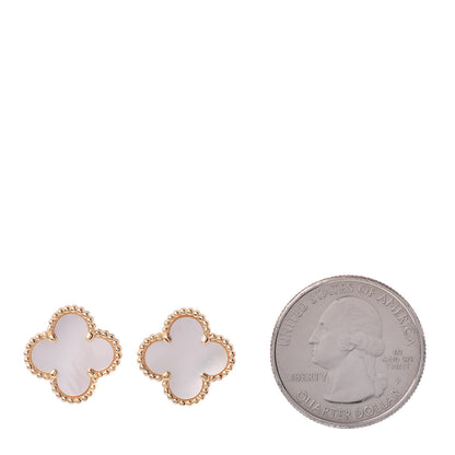 Van Cleef & Arpels 18K Yellow Gold Mother of Pearl Vintage Alhambra Earrings 2 of 4