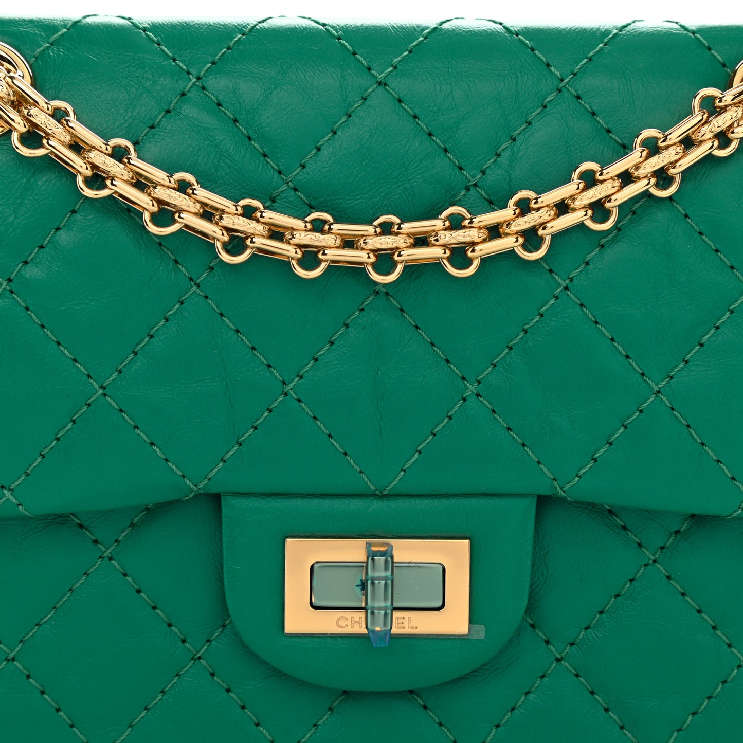 Aged Calfskin Quilted 2.55 Reissue Mini Flap Green