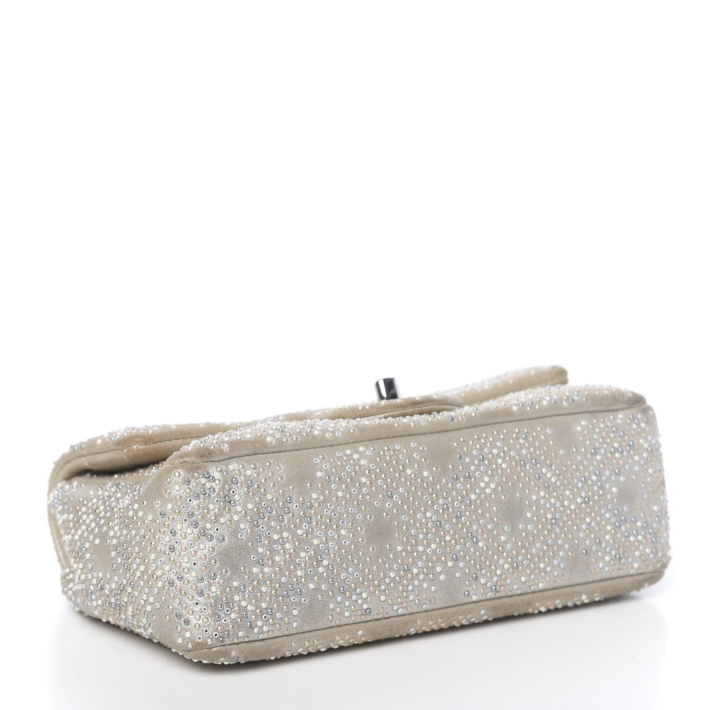 Iridescent Calfskin Studded Mini Flap Silver