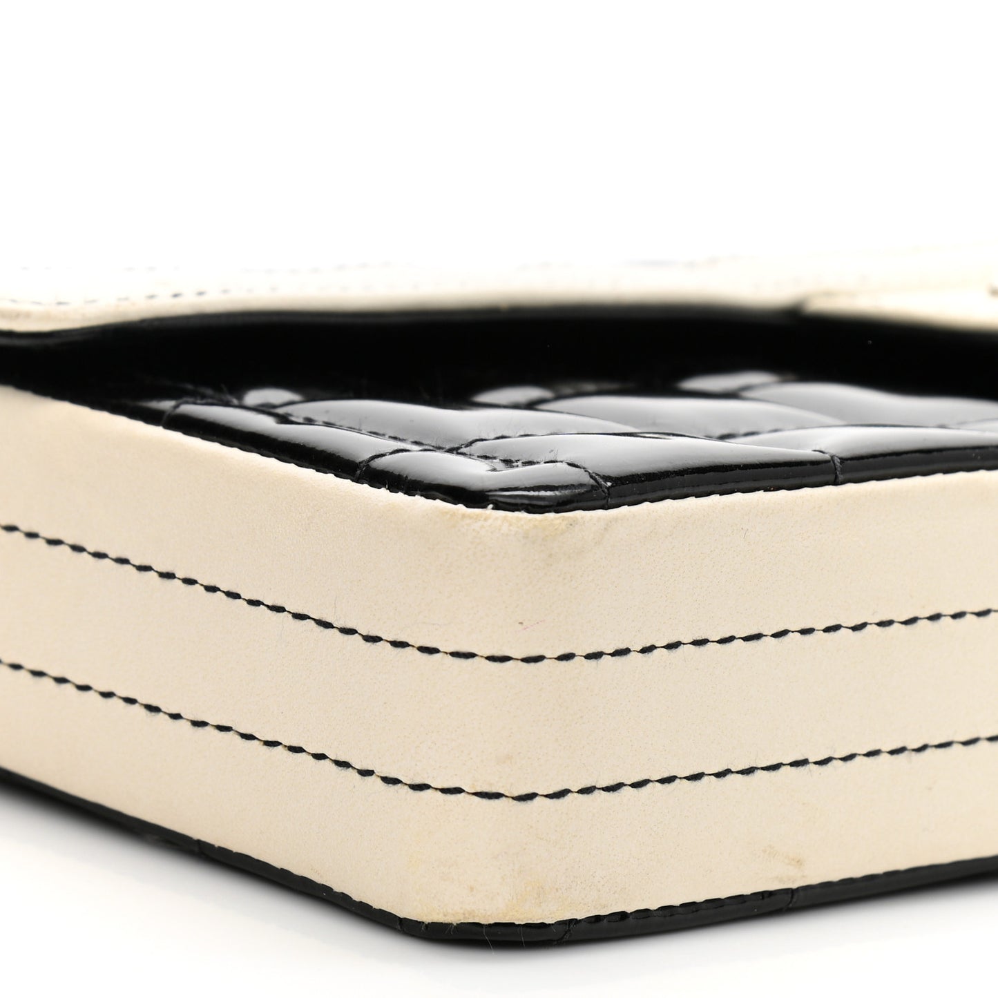 Patent Lambskin East West Chocolate Bar Flap Black White