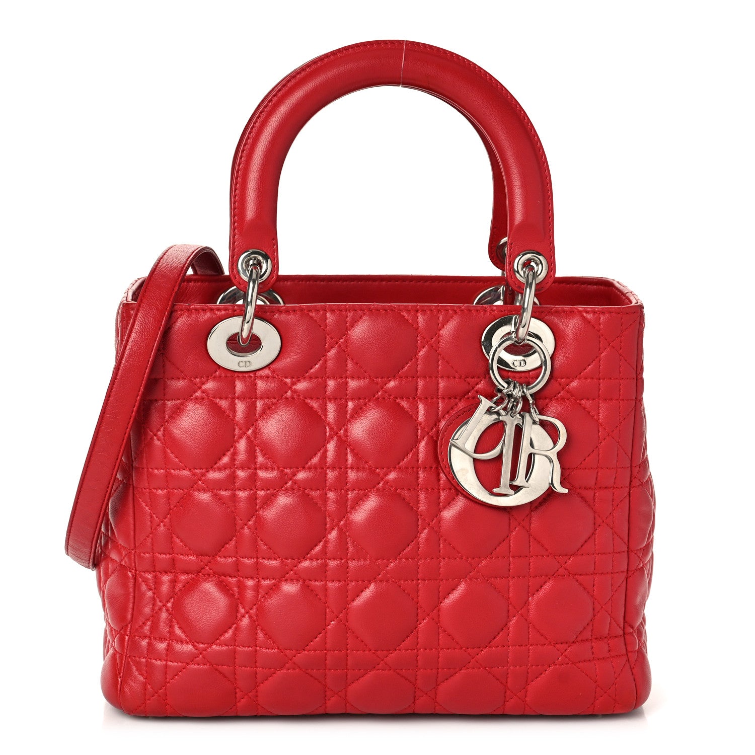 Christian Dior Lambskin Cannage Medium Lady Dior Red 1 of 9