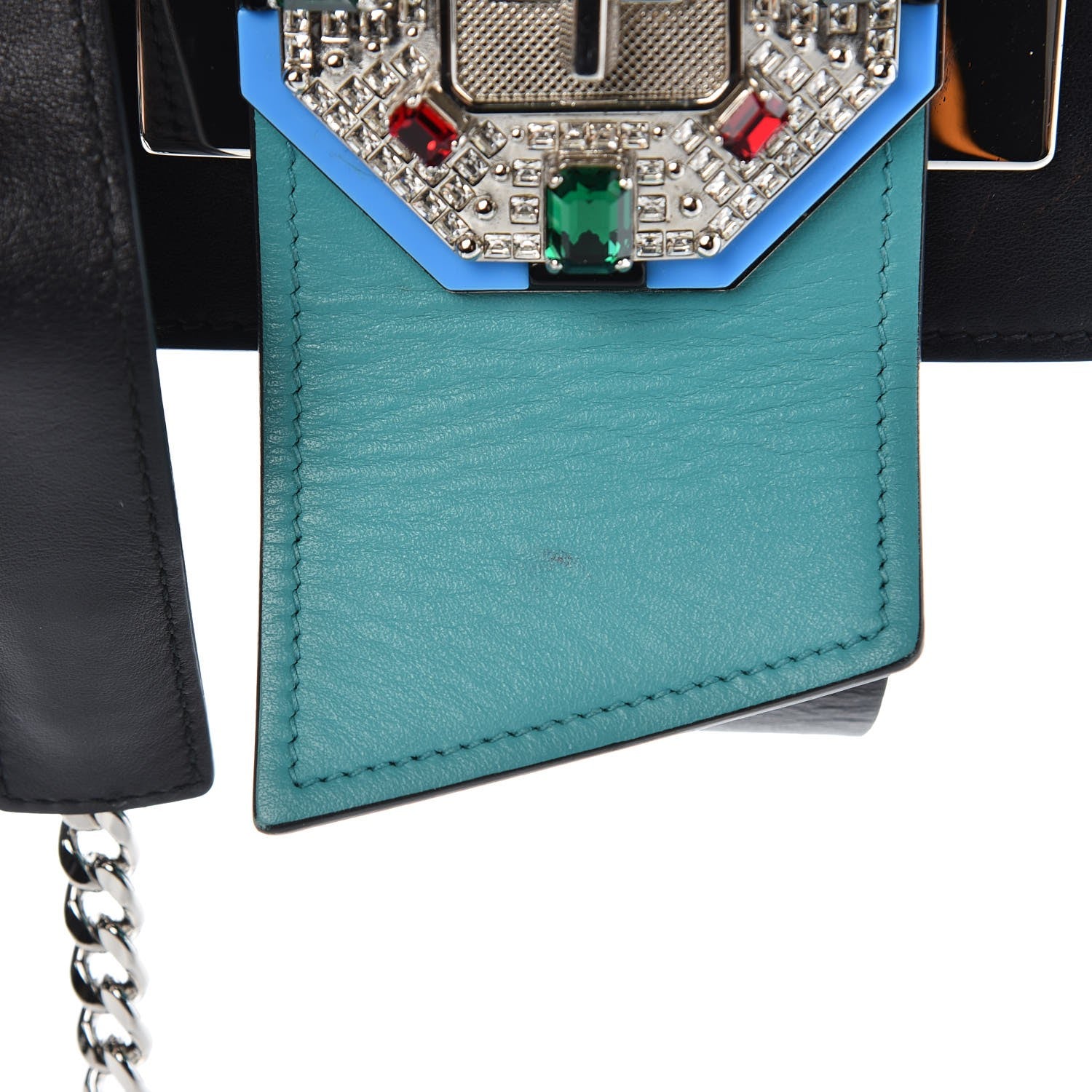 Prada City Calf Crystal Embellished Ribbon Bag Nero Black Jade 7 of 14