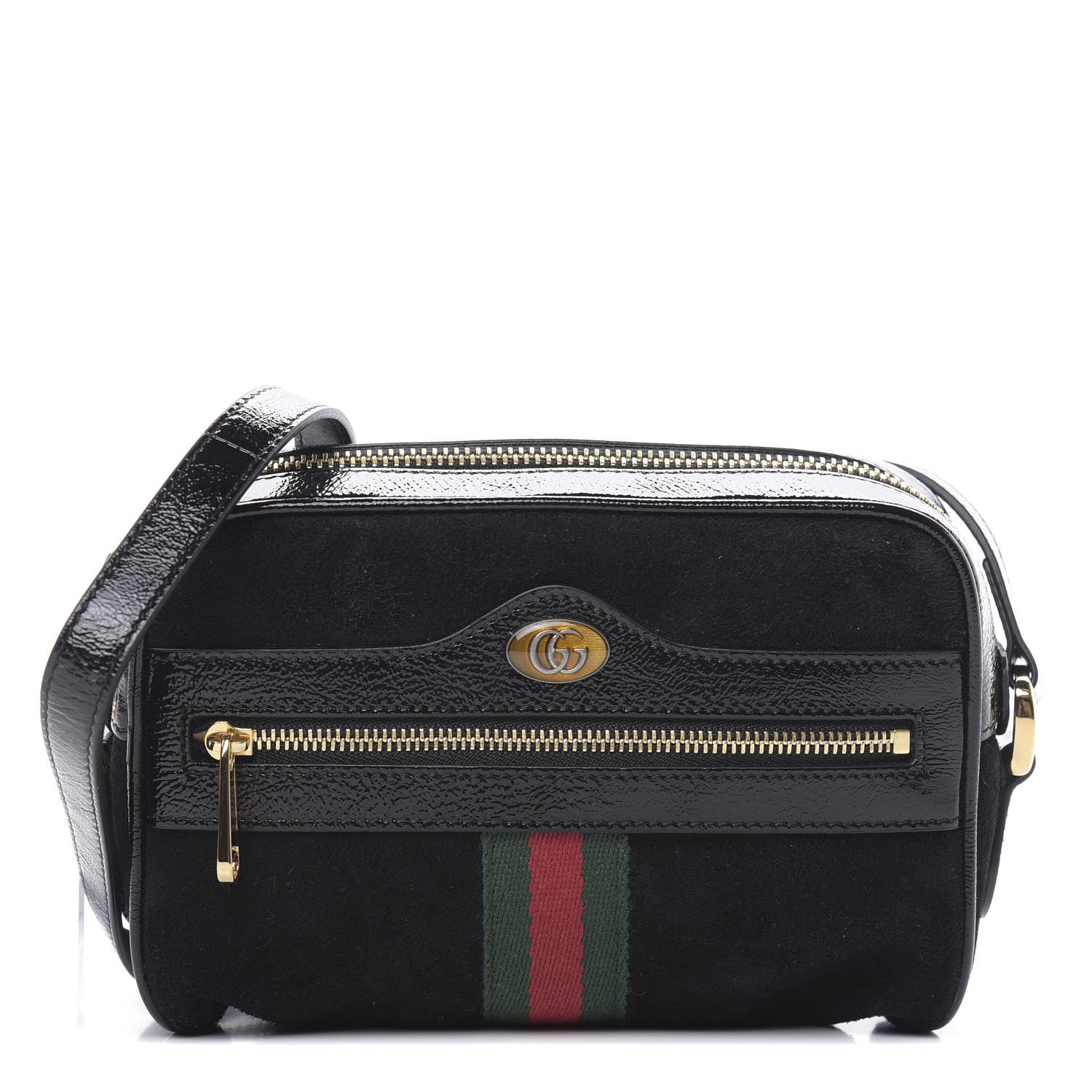 Gucci Suede Patent Web Mini Ophidia Shoulder Bag Black 1 of 11