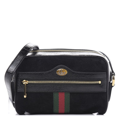 Gucci Suede Patent Web Mini Ophidia Shoulder Bag Black 1 of 11