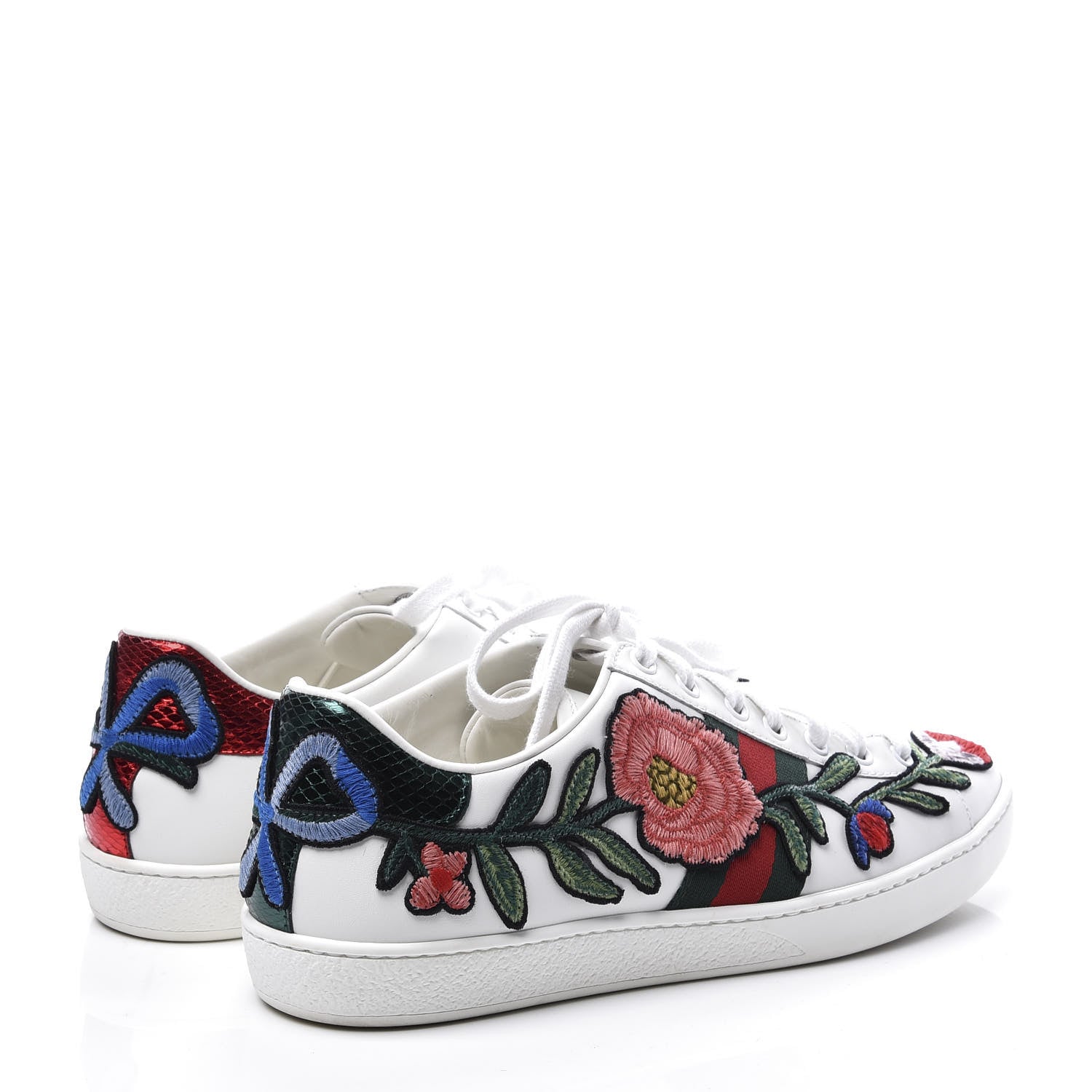 Gucci Calfskin Web Floral Embroidered Womens Ace Sneakers 39 White 4 of 11