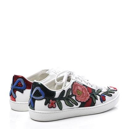 Gucci Calfskin Web Floral Embroidered Womens Ace Sneakers 39 White 4 of 11