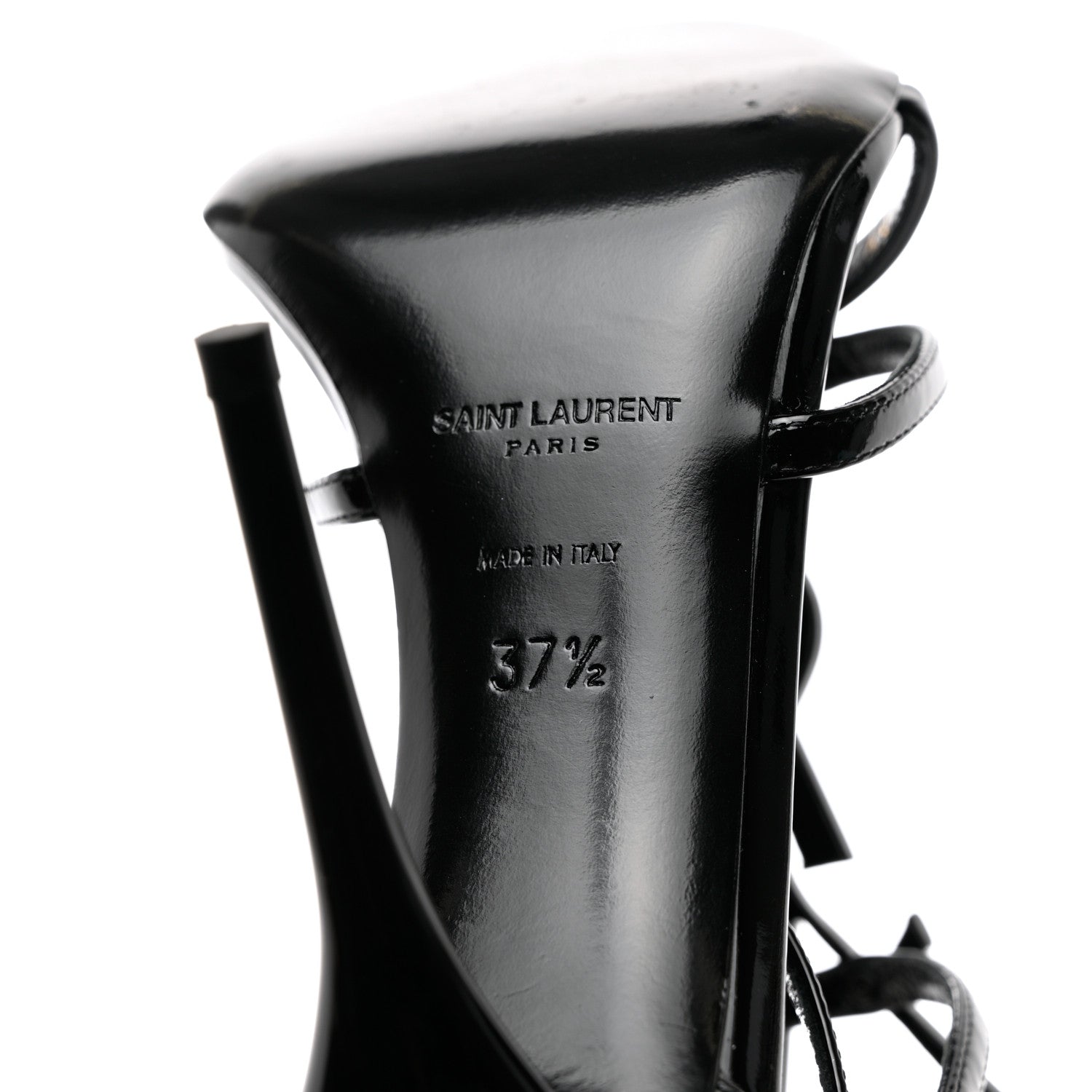 Saint Laurent Patent Cassandra 100 Ankle Strap Sandals 37.5 Black 8 of 13