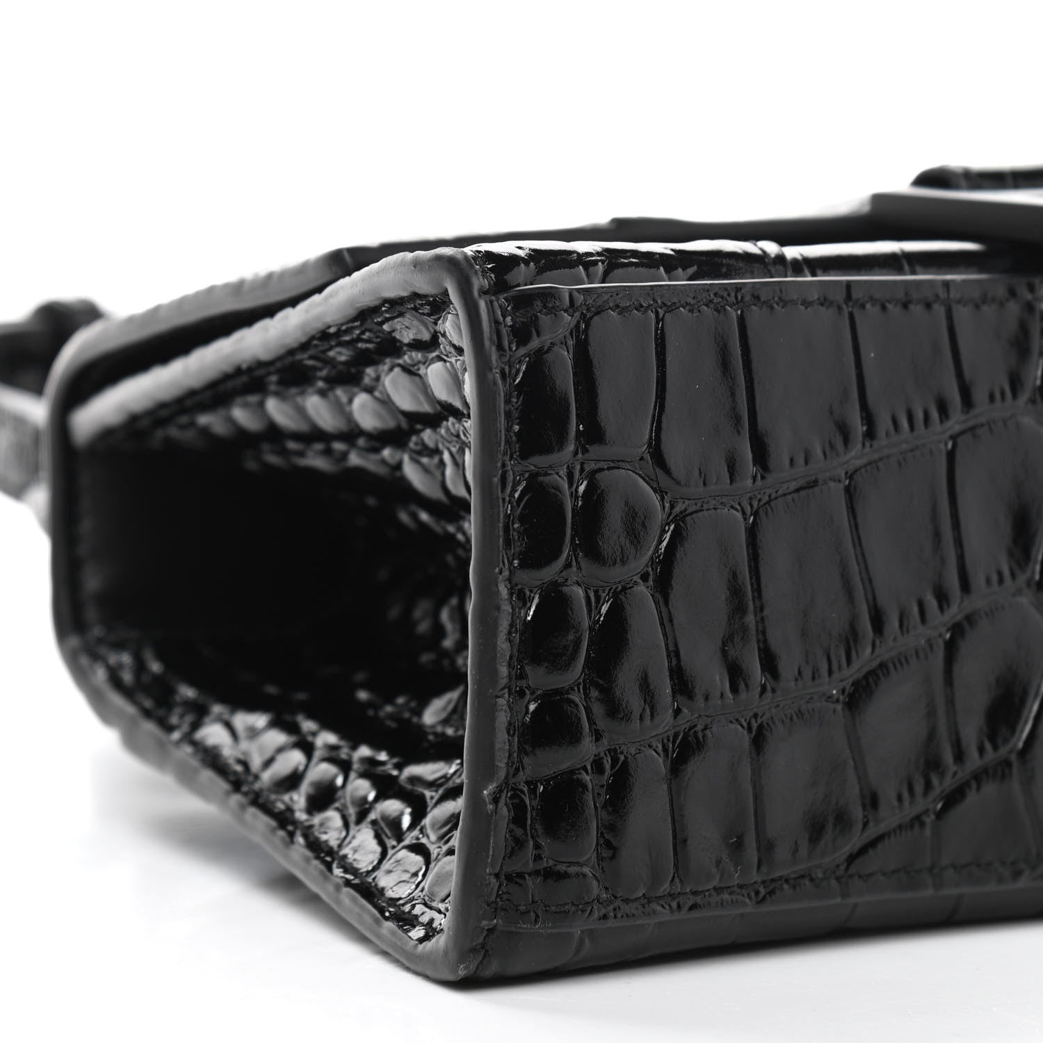 Balenciaga Shiny Calfskin Monochrome Crocodile Embossed Hourglass Top Handle Bag XS Black 10 of 11