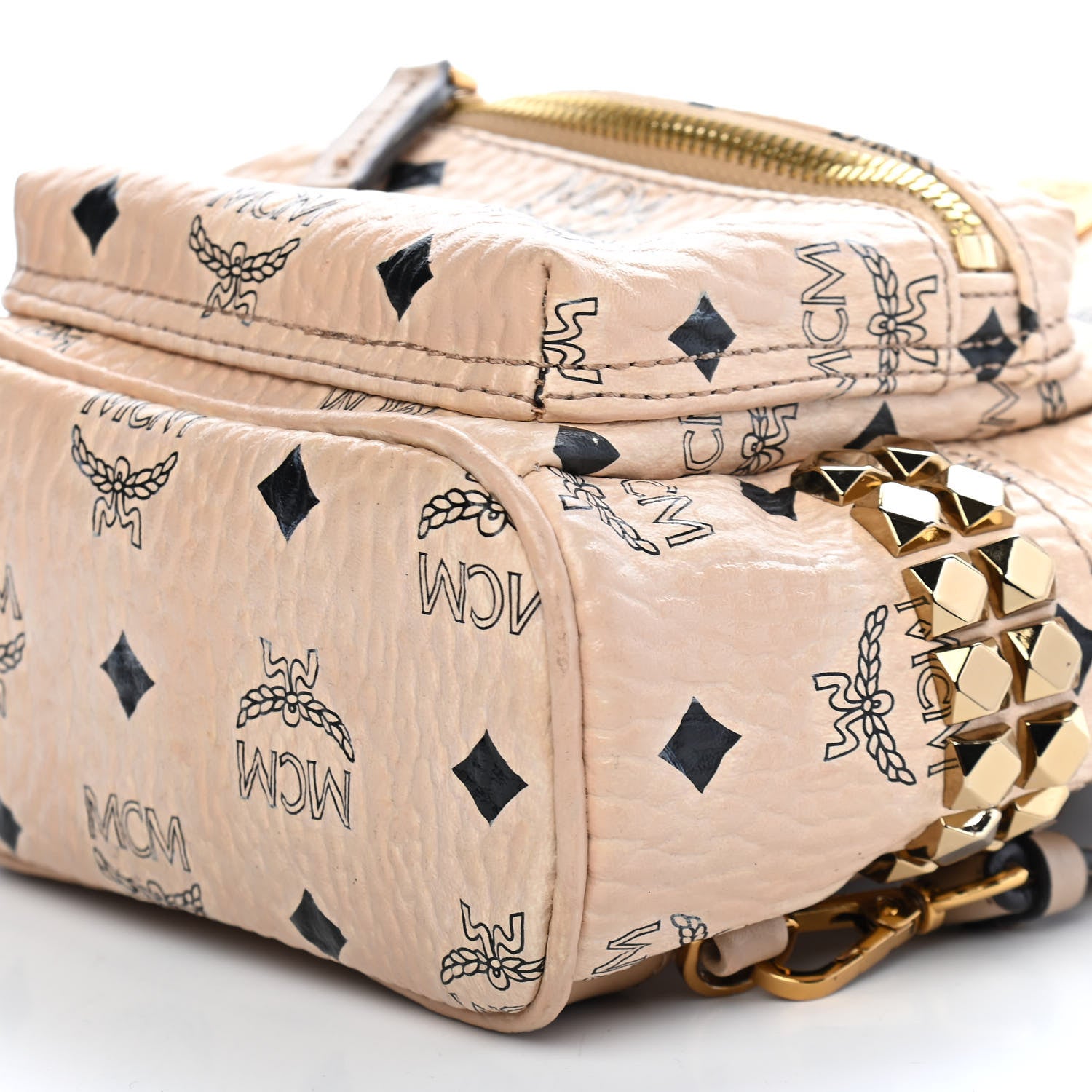 MCM Visetos Side Stud X-Mini Stark Backpack Beige 8 of 9