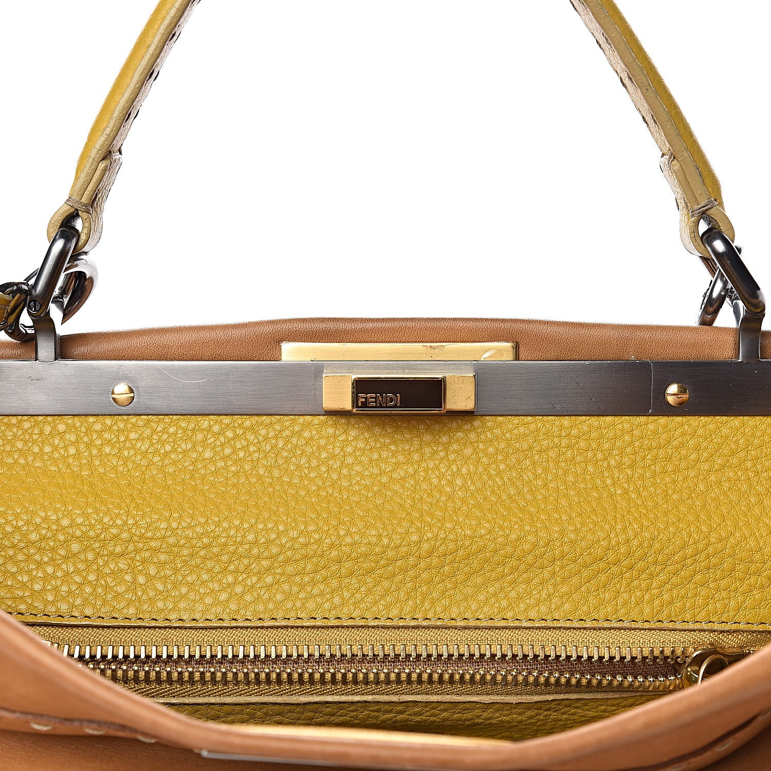 Fendi Vitello Saddle Cuoio Romano Selleria Large Peekaboo Iconic Satchel Saddle Ocra Moro 9 of 13