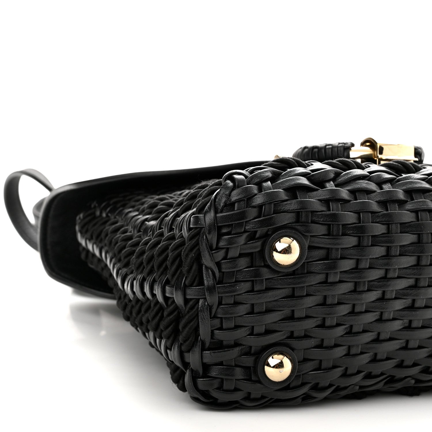 Salvatore Ferragamo Calfskin Wicker Margot Top Handle Satchel Black 6 of 11