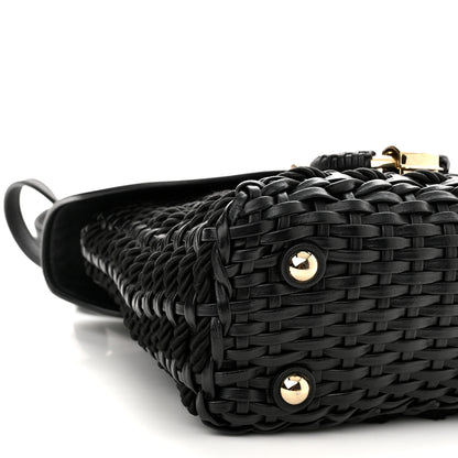 Salvatore Ferragamo Calfskin Wicker Margot Top Handle Satchel Black 6 of 11