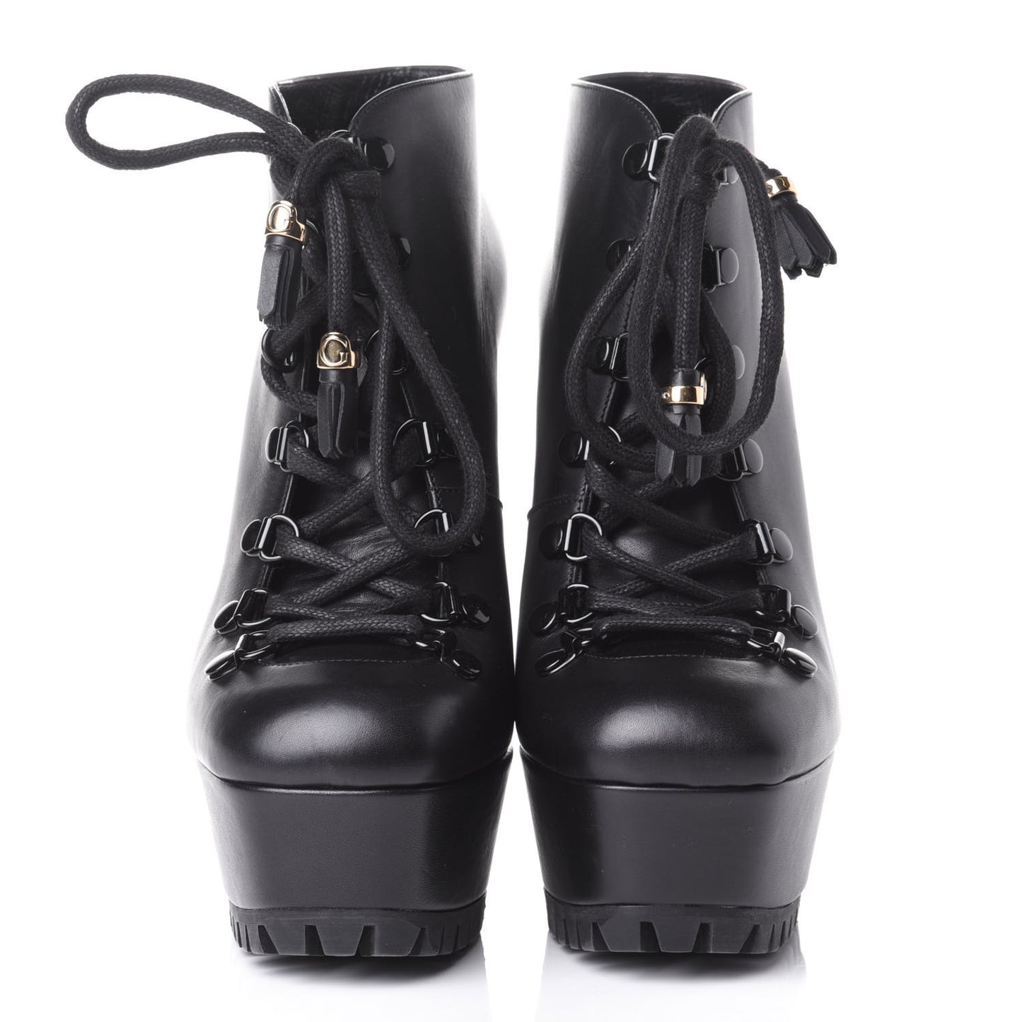 Calfskin Combat Platform Ankle Boots 38.5 Black