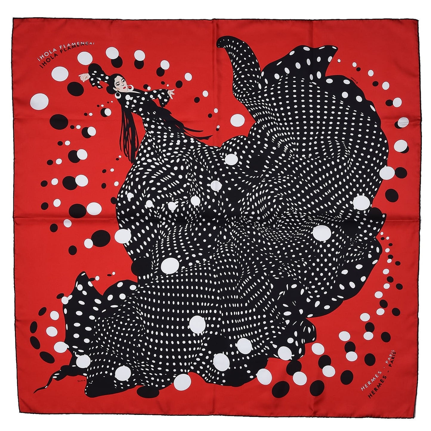 Silk Hola Flamenca Scarf 90 Rouge White Black