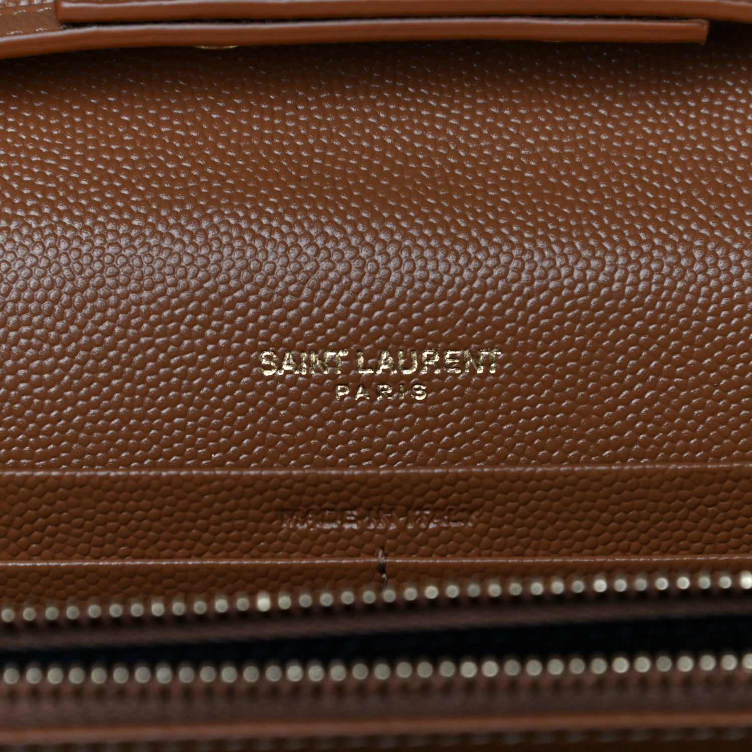 Saint Laurent Grain De Poudre Matelasse Chevron Monogram Chain Wallet Tan 7 of 11