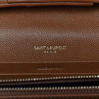 Saint Laurent Grain De Poudre Matelasse Chevron Monogram Chain Wallet Tan 7 of 11