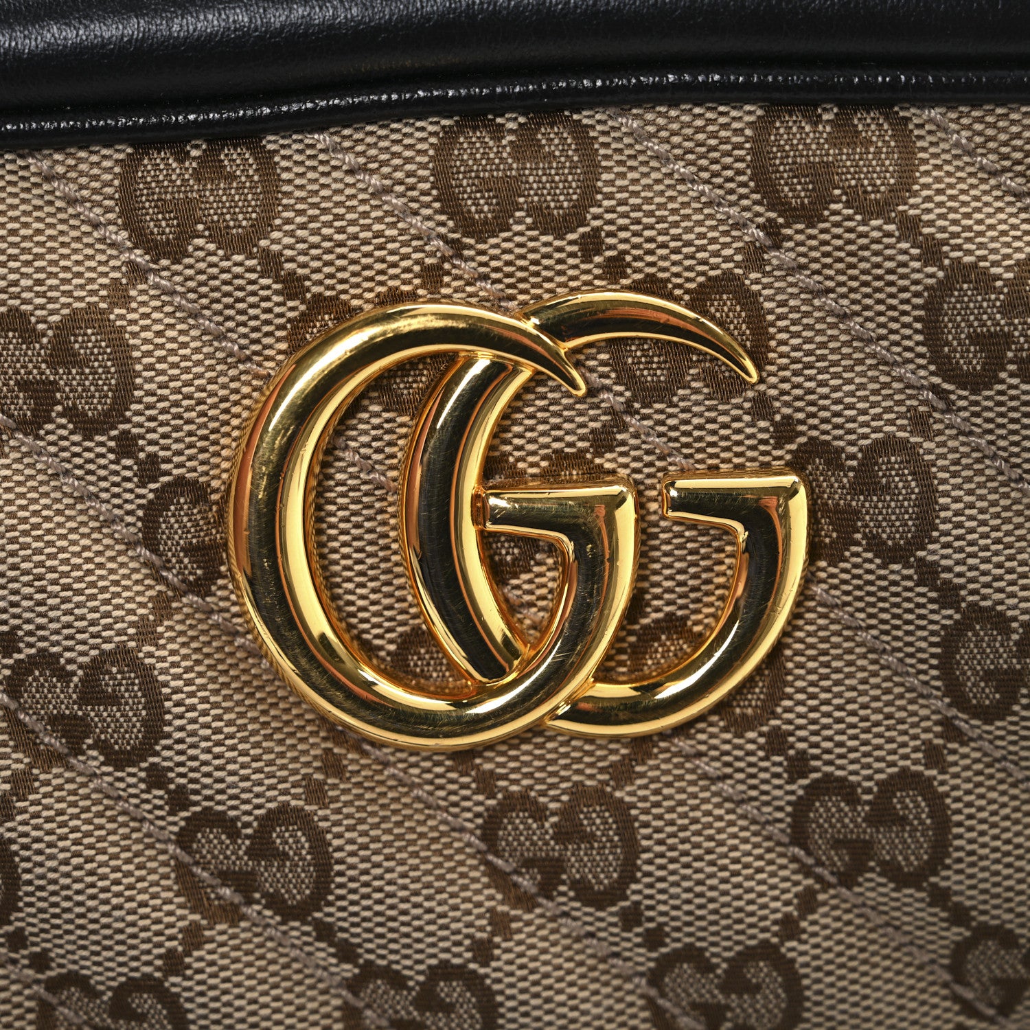 Gucci Monogram Matelasse Diagonal Small GG Marmont Chain Shoulder Bag Beige Black 21 of 21