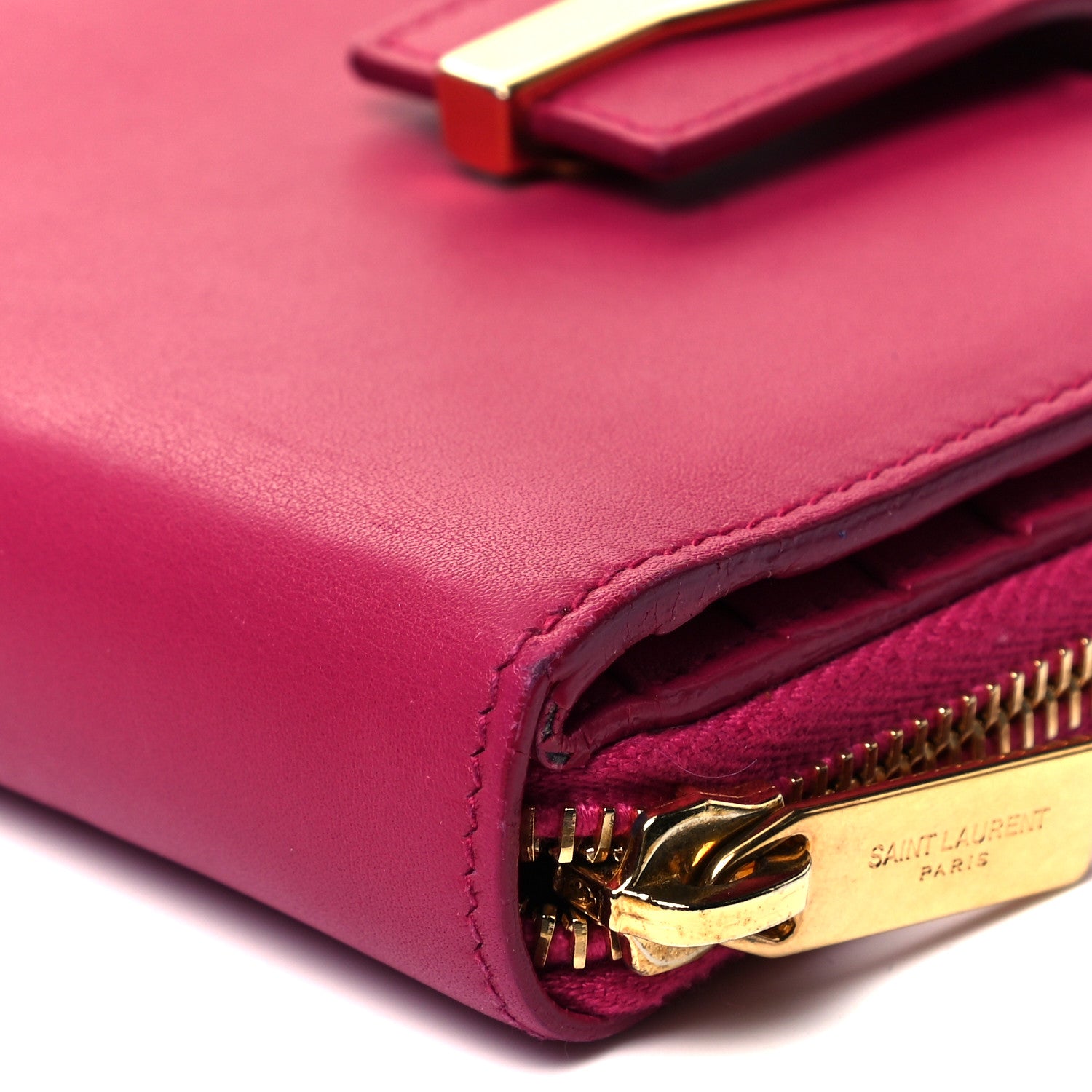 Saint Laurent Calfskin Y Line ChYc Compact Wallet Fuchsia 9 of 9