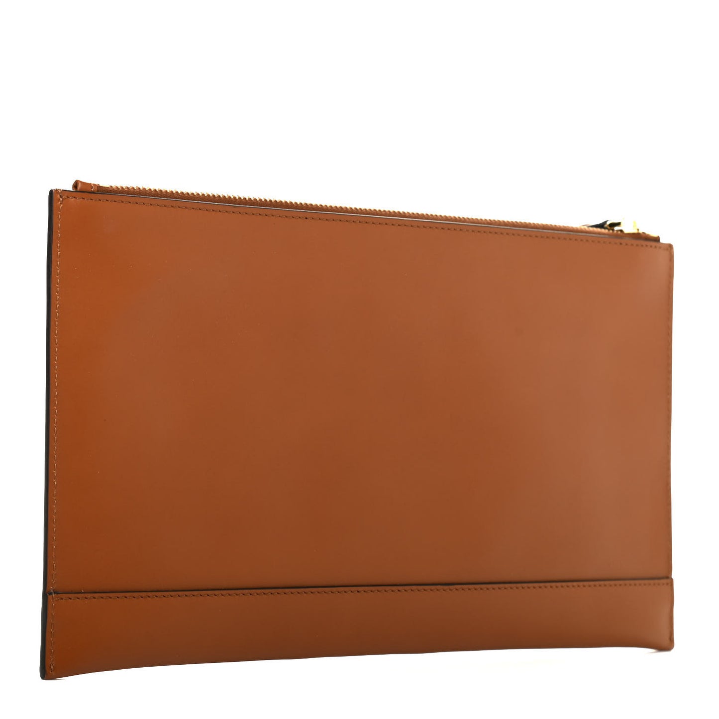 Vitello King Logo Embossed Medium Flat Pouch Cuoio
