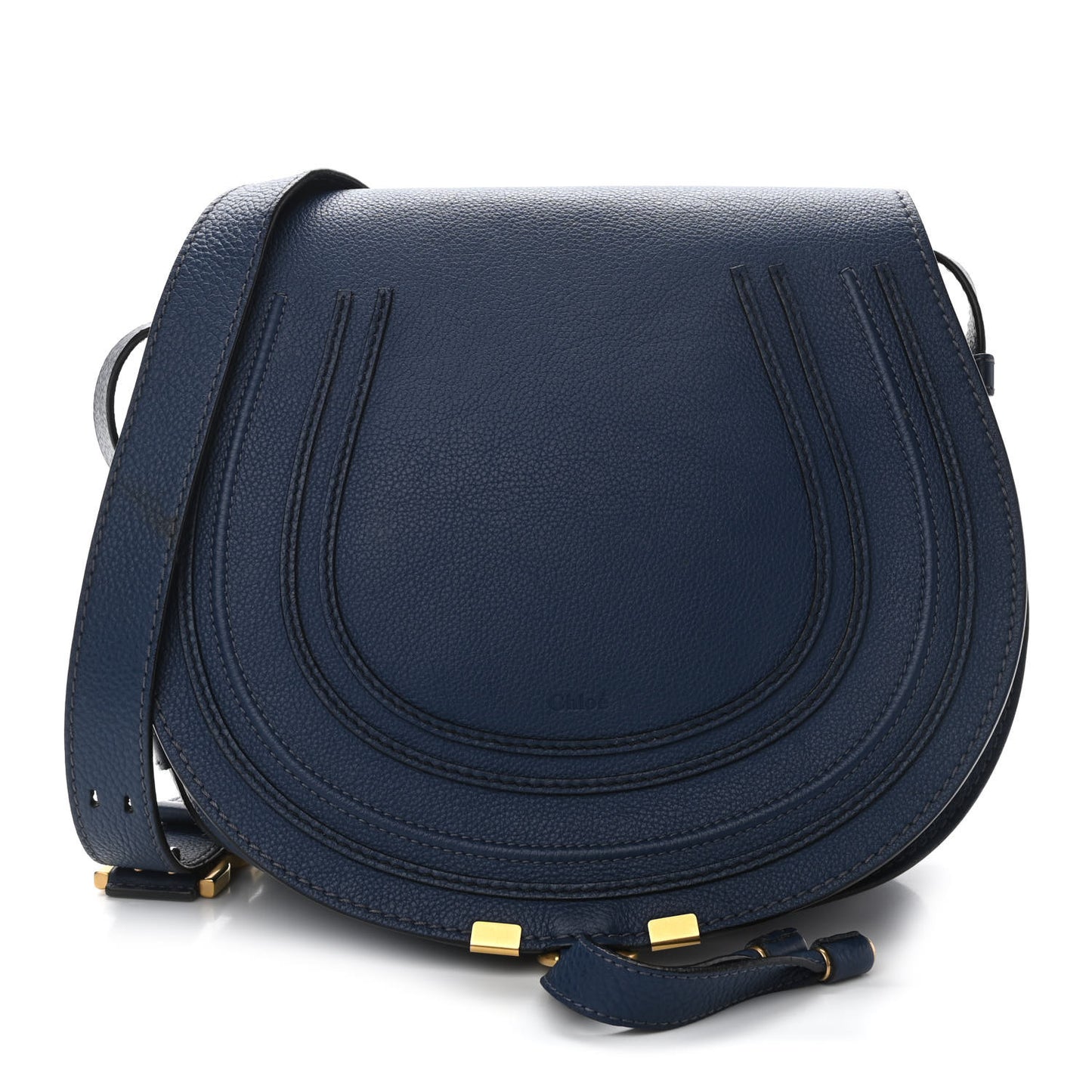 Calfskin Medium Marcie Round Crossbody Bag Royal Navy