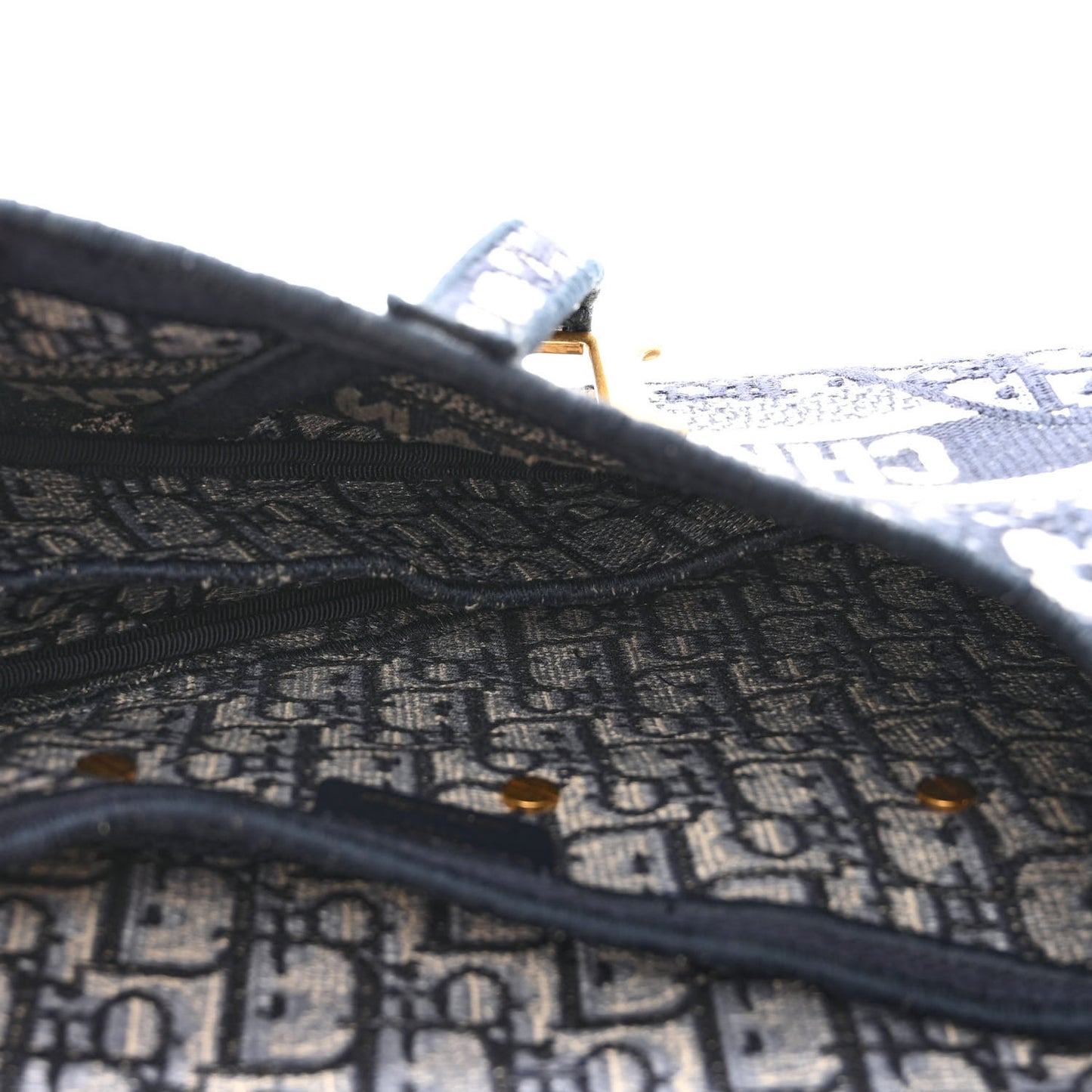 Oblique Embroidered Saddle Bag Blue