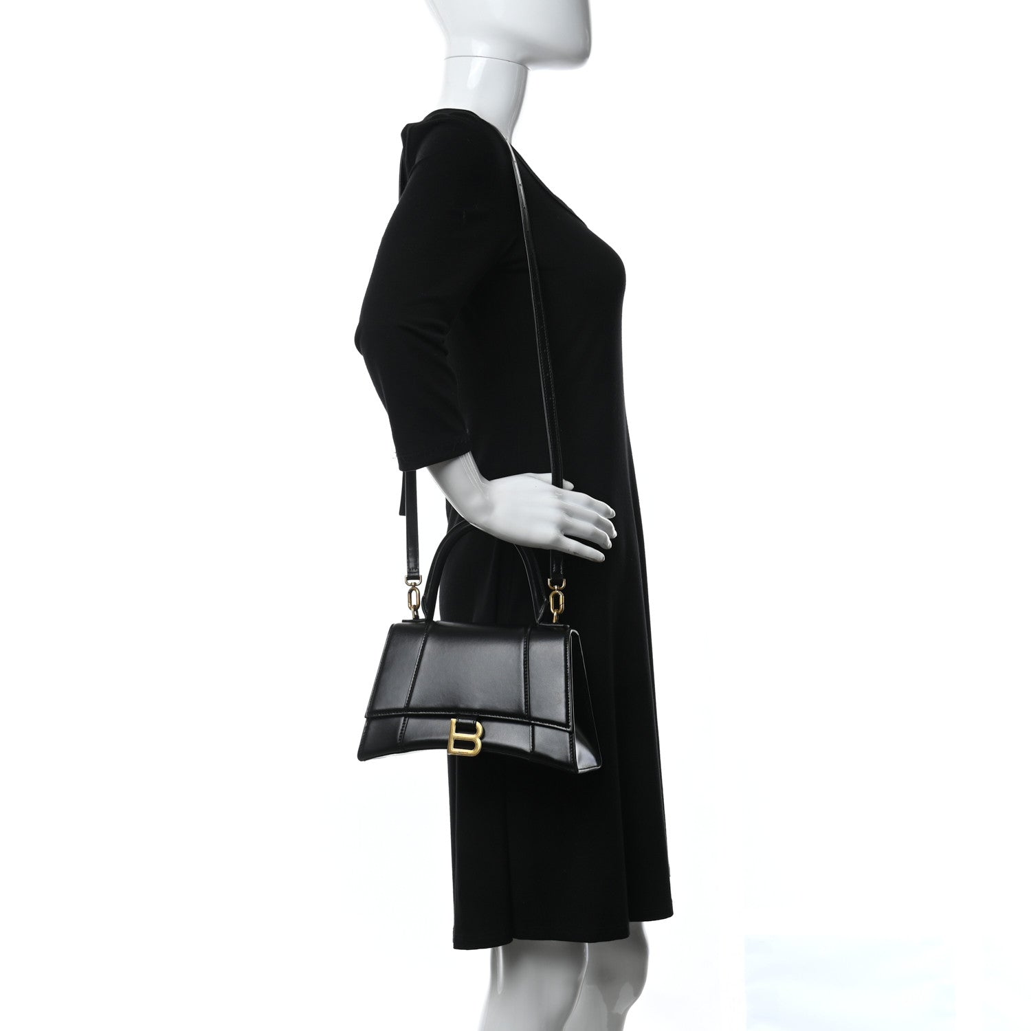 Balenciaga Shiny Box Calfskin Hourglass Top Handle Bag XS Black 2 of 14