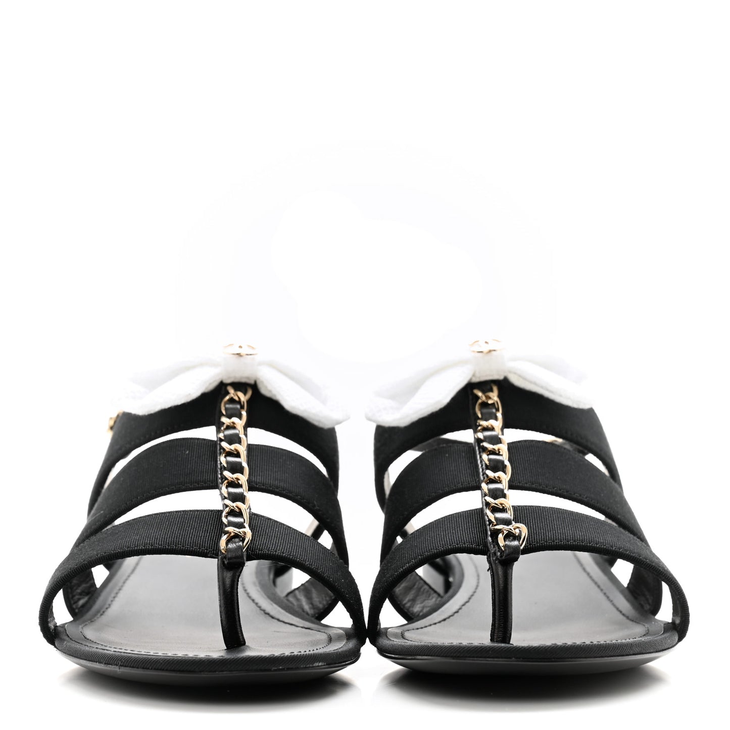 Grosgrain Chain CC Logo Bow Sandals 35.5 Black