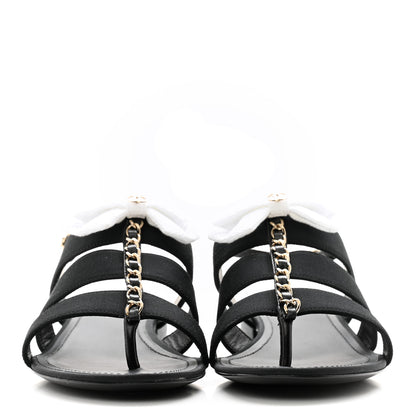 Chanel Grosgrain Chain CC Logo Bow Sandals 35.5 Black 2 of 13