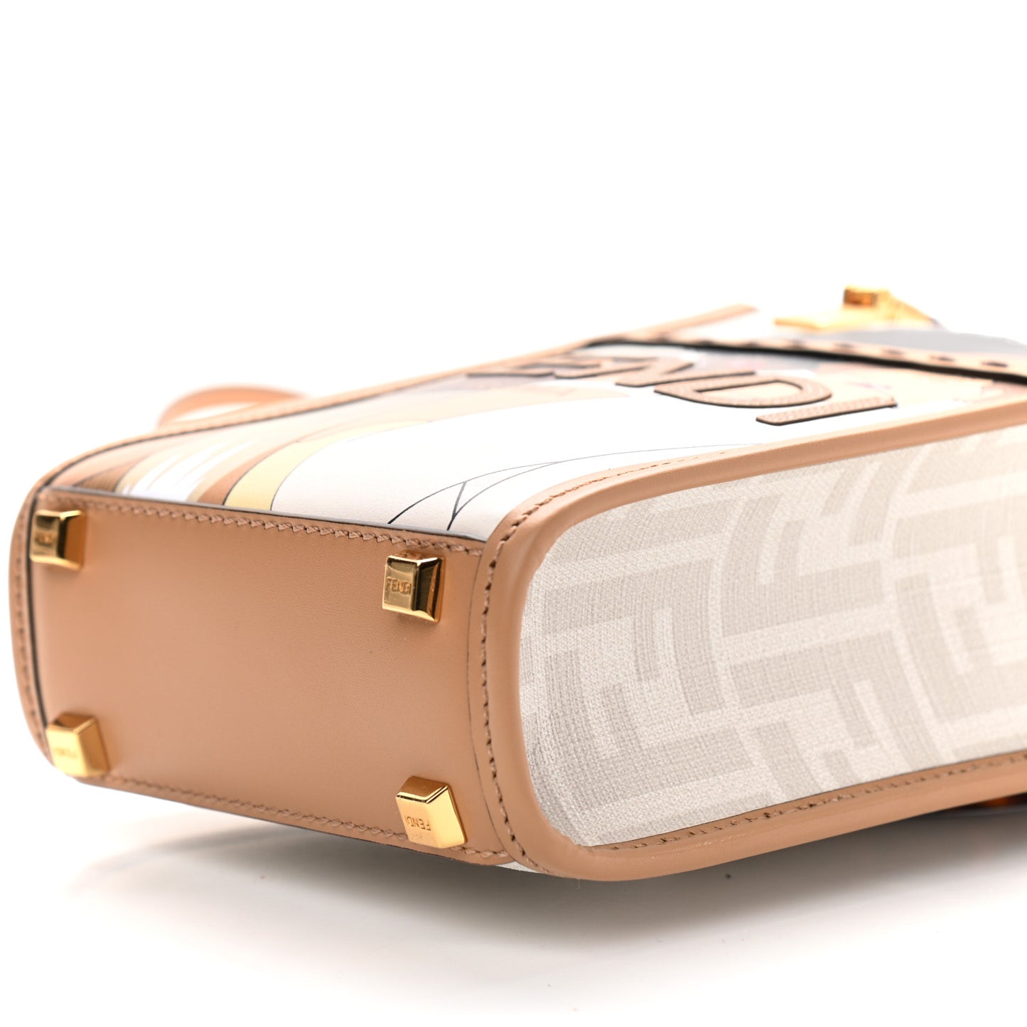 Glazed Fabric Plexiglass FF Logo Bikini Girls Mini Fendi Sunshine Shopper Tote Bianco Perla Multicolor Miele Scuro