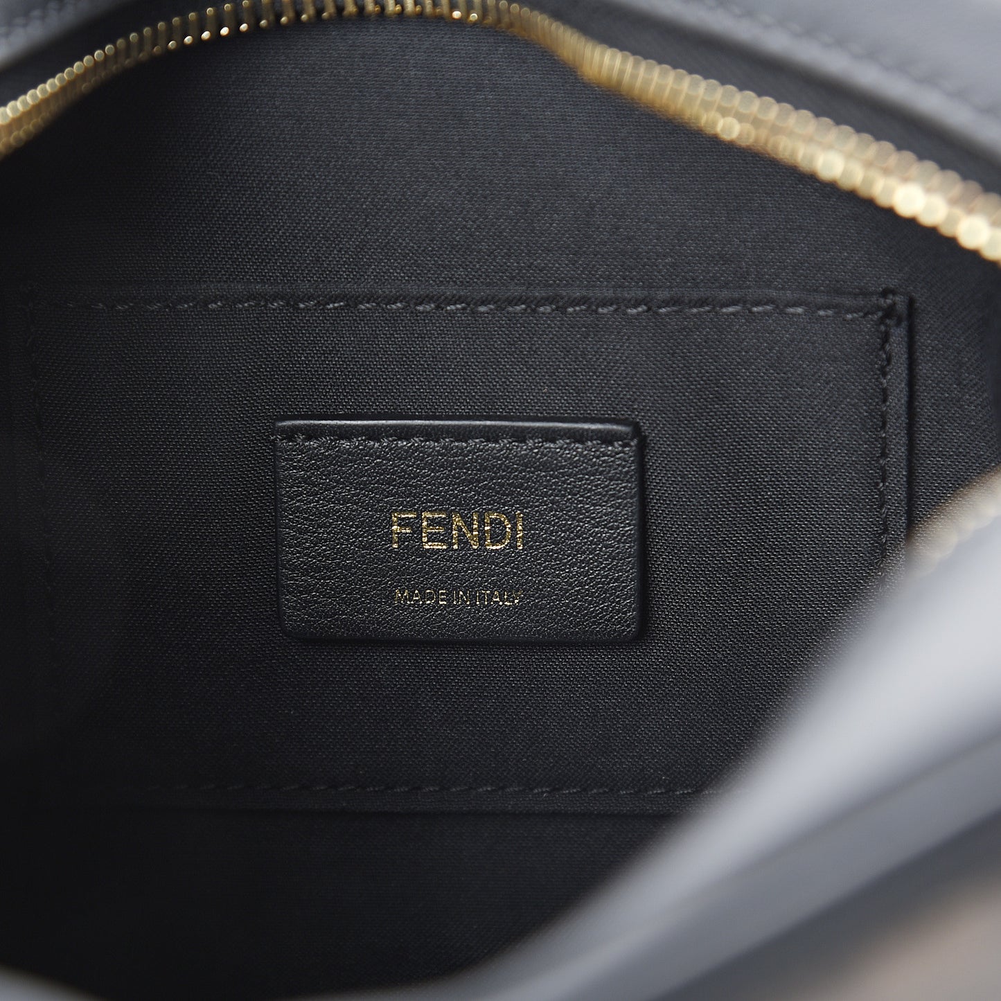 Glazed Fabric Vitello Century F is Fendi FF 1974 Stamp Patch Camera Case Mogano Panna Black
