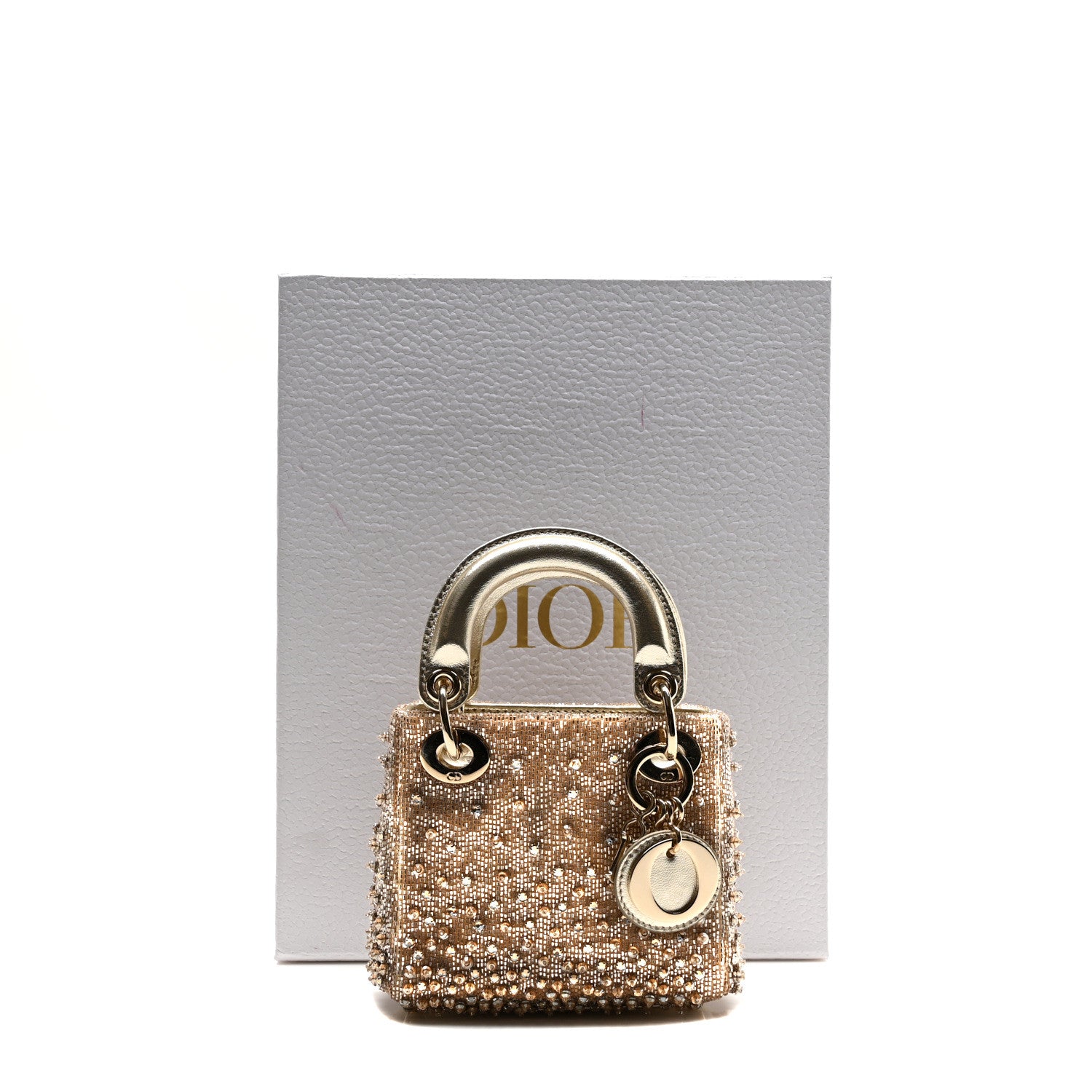Christian Dior Metallic Lambskin Crystal Beaded Embroidered Micro Lady Dior Gold 11 of 11