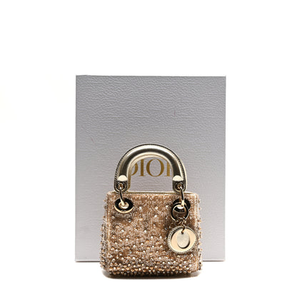 Christian Dior Metallic Lambskin Crystal Beaded Embroidered Micro Lady Dior Gold 11 of 11