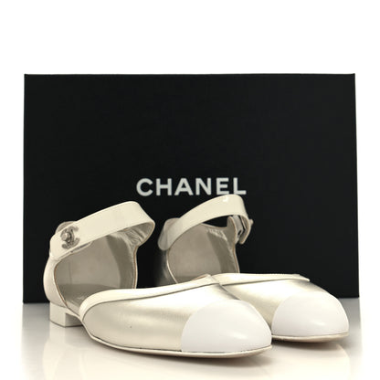 Chanel Metallic Lambskin Patent Calfskin Mary Jane Flats 36.5 White Silver 11 of 11