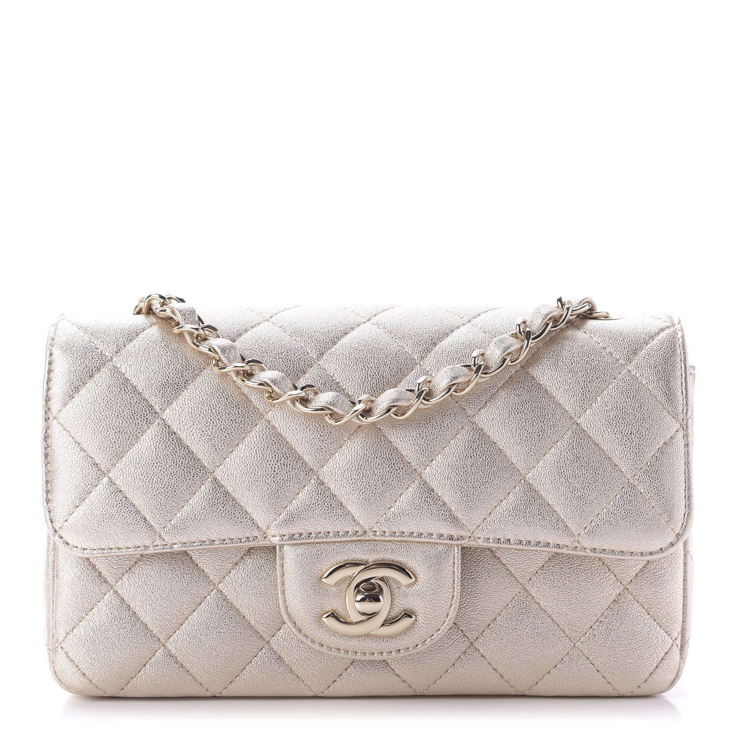 Chanel Metallic Lambskin Quilted Mini Rectangular Flap Gold 1 of 10