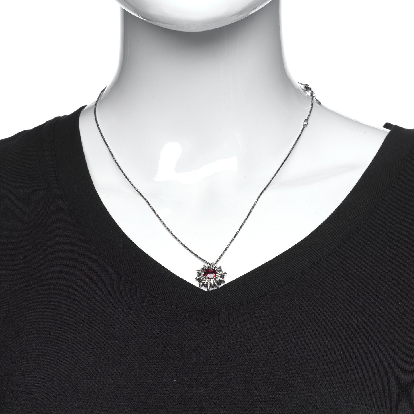 Sterling Silver Garnet Starburst Pendant Necklace