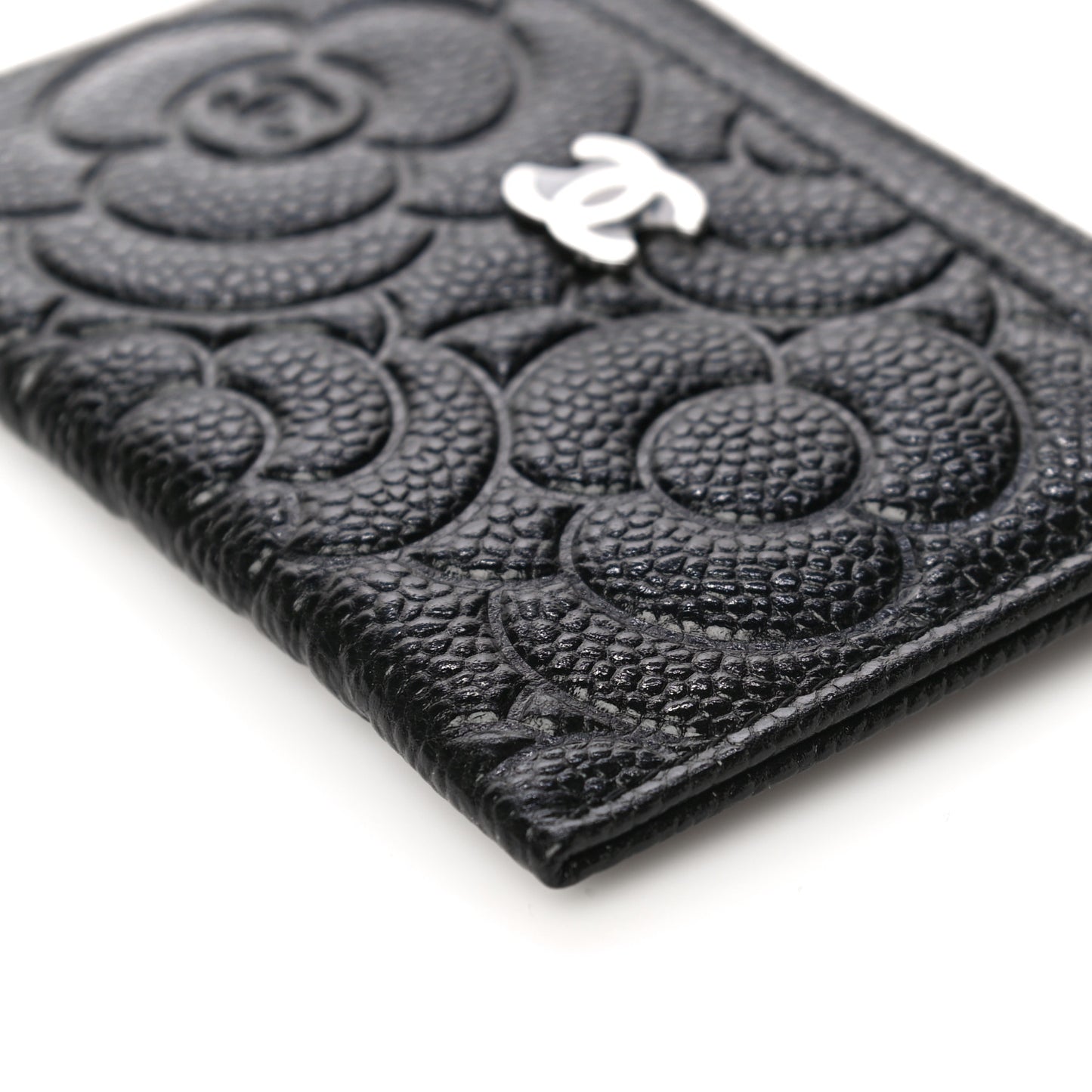 Caviar Camellia Embossed Card Holder Black