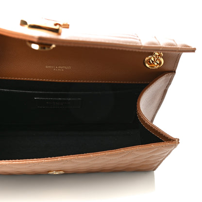Saint Laurent Grain De Poudre Textured Mixed Matelasse Triquilt Medium Monogram Satchel Tan 4 of 5